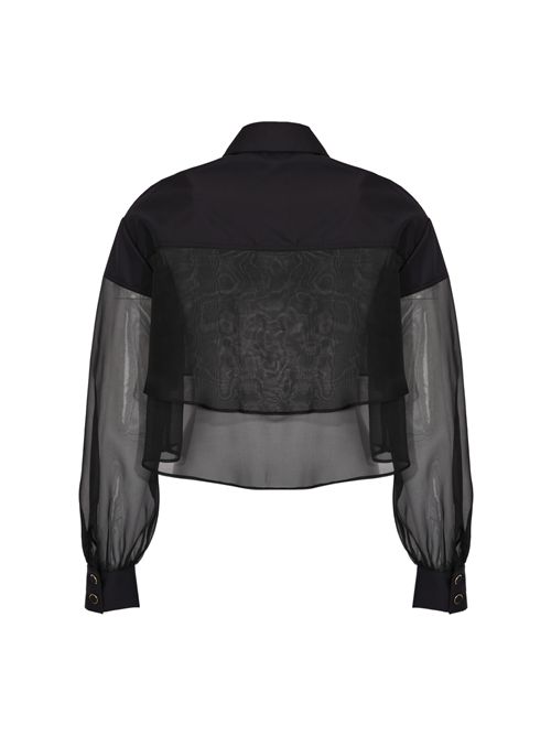 Camicia cropped in cotone e organza Nero Elisabetta Franchi | CA11861E2110